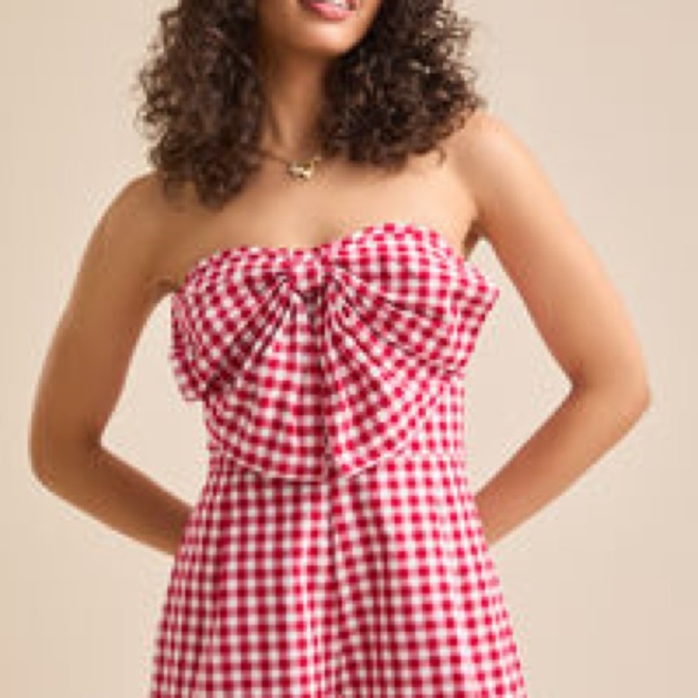 Red Gingham Strapless Jumpsuit
